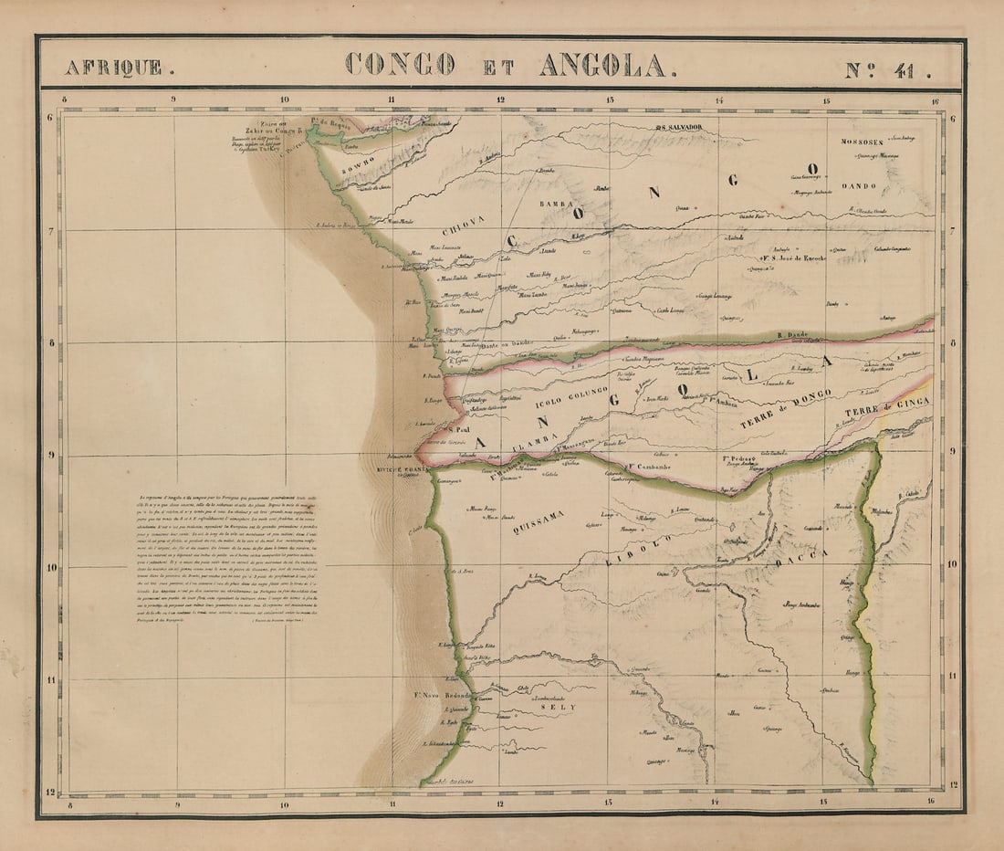 Afrique. Congo et Angola #41. Northern Angola. VANDERMAELEN 1827 old map: Afrique - Congo et Angola - No. 41'. Northern Angola from the Congo River estuary . Philippe Marie Guillaume Vandermaelen. Lithography by Henri Ode. Published 1827. Antique folio-sized lithographic at