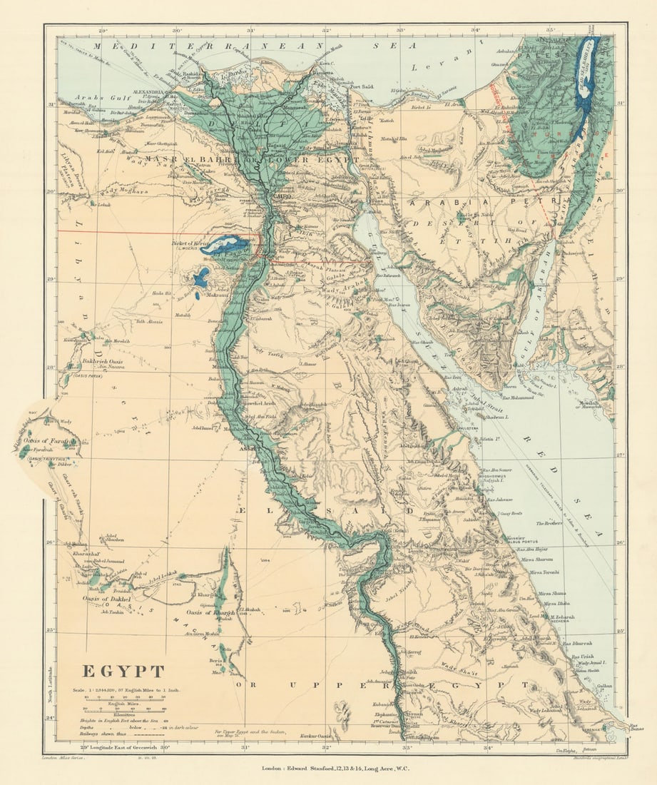 Egypt. Nile valley Sinai Red Sea Gulf of Aqaba Sharm el-Sheik. STANFORD 1904 map (1 of 1)