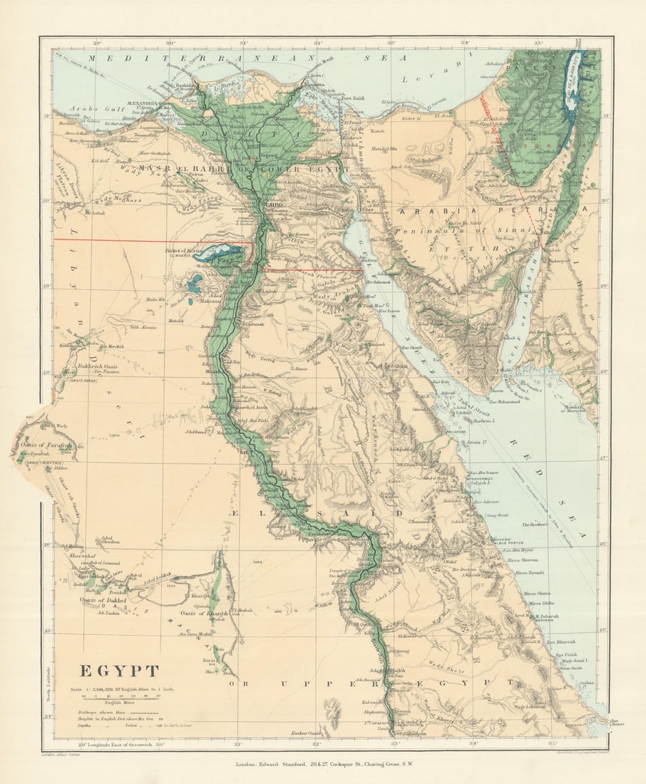 Egypt. Nile valley Sinai Red Sea Gulf of Aqaba Sharm el-Sheik. STANFORD 1894 map (1 of 1)