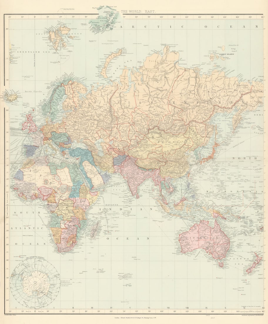 World on Mercator's Projection. East sheet. Europe Asia Africa STANFORD 1896 map (1 of 1)