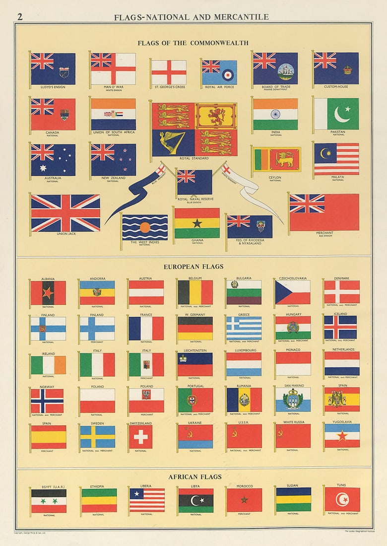 National Mercantile/Marine Flags. British Commonwealth European African 1959 (1 of 1)