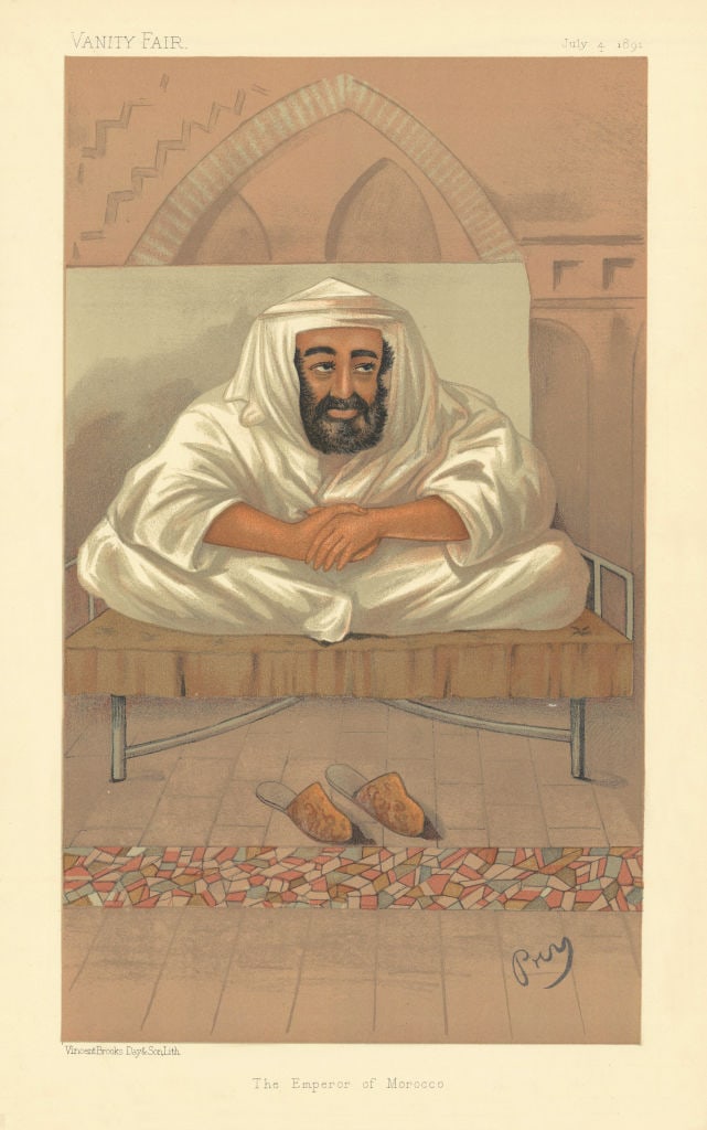 VANITY FAIR SPY CARTOON The Emperor of Morocco. Morocco. By Pry 1891 old print: The Emperor of Morocco [The Emperor of Morocco] by Pry. Published 04 July 1891. This date is printed above the image. Antique chromolithograph (colour) Vanity Fair "Spy" cartoon/caricature print. Size