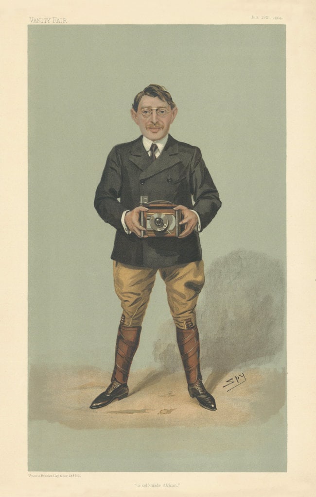 VANITY FAIR SPY CARTOON Charles Sydney Goldmann 'a self-made African' 1904: A self-made African [Mr Charles Sydney Goldmann]. GOLDMANN Mr Charles Sydney. Holding Camera. Trekked to the Gold Rush at 16. Became a partner in S Neumann and Co. Became a mining expert. Famous for a