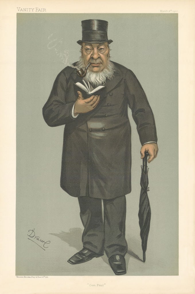 VANITY FAIR SPY CARTOON South African President Paul Kruger 'Oom Paul' 1900: Oom Paul [President Stephanus Johannes Paulus "Paul" Kruger] by Drawl. Published 08 March 1900. This date is printed above the image. Antique chromolithograph (colour) Vanity Fair "Spy" cartoon/carica