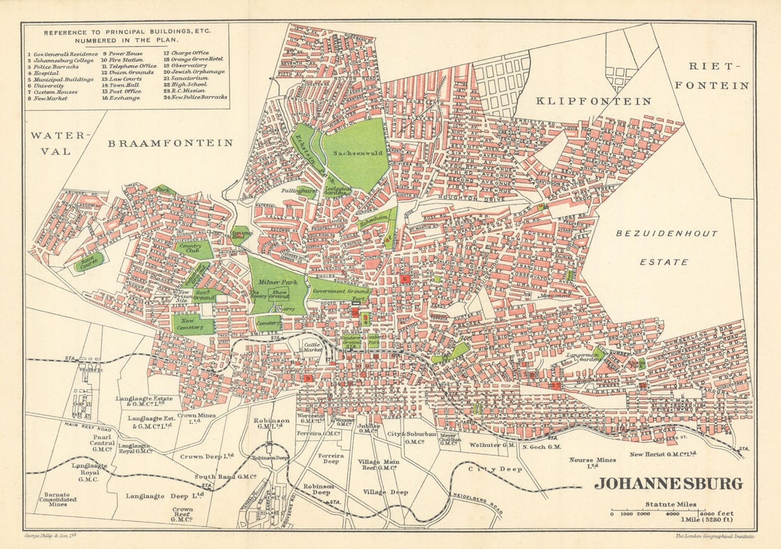 Johannesburg antique town/city plan. South Africa. SAMLER BROWN 1914 old map (1 of 1)