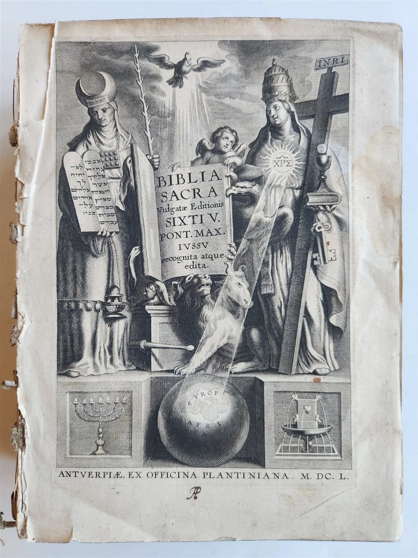 1650 BIBLE in LATIN by PLANTIN antique Old & New Testament BIBLIA SACRA 17th C. (1 of 14)