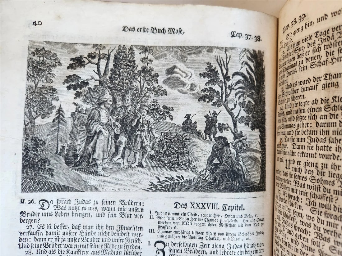 1763 BIBLE in GERMAN antique PIGSKIN BOUND FOLIO ILLUSTRATED w/ 212 ENGRAVINGS - 11