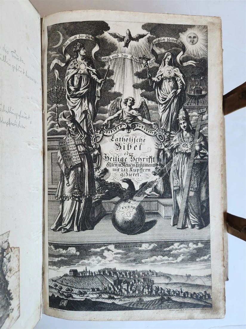 1763 BIBLE in GERMAN antique PIGSKIN BOUND FOLIO ILLUSTRATED w/ 212 ENGRAVINGS - 2