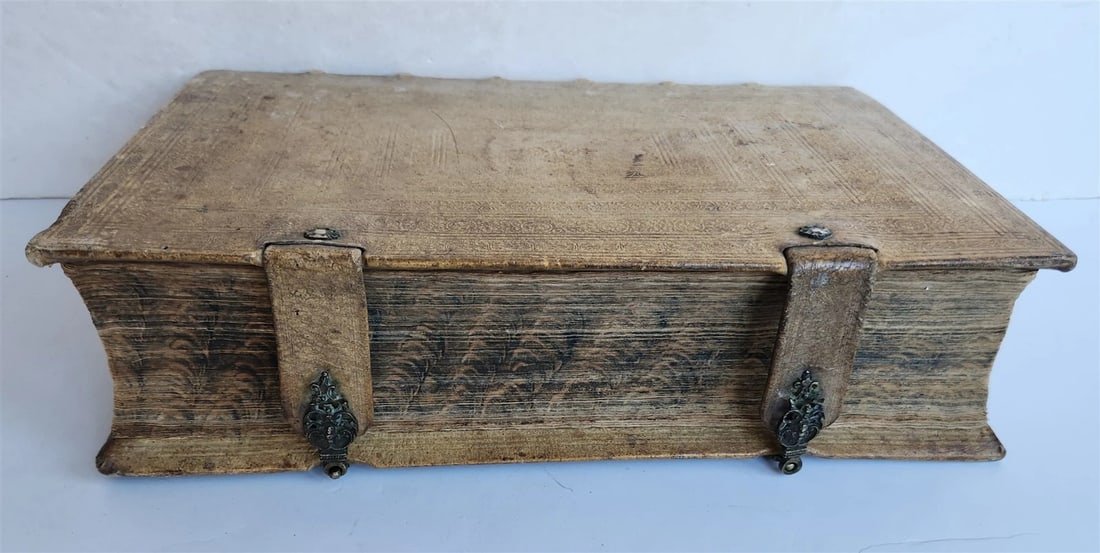1763 BIBLE in GERMAN antique PIGSKIN BOUND FOLIO ILLUSTRATED w/ 212 ENGRAVINGS - 4