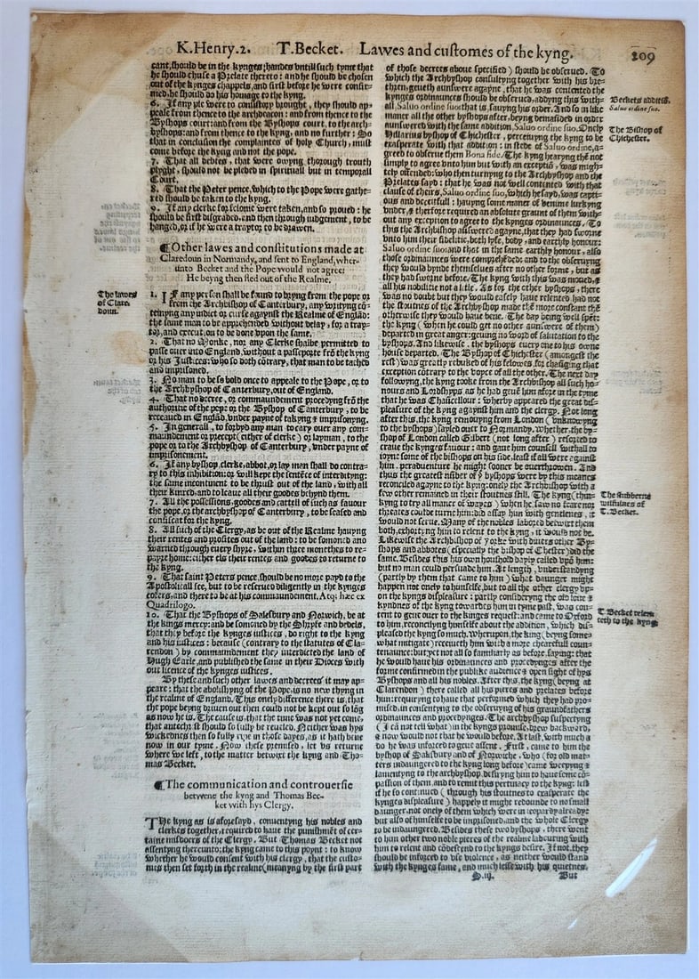 1576 LEAF from ACTES AND MONUMENTS OT THE MARTYRS in ENGLISH antique - 2