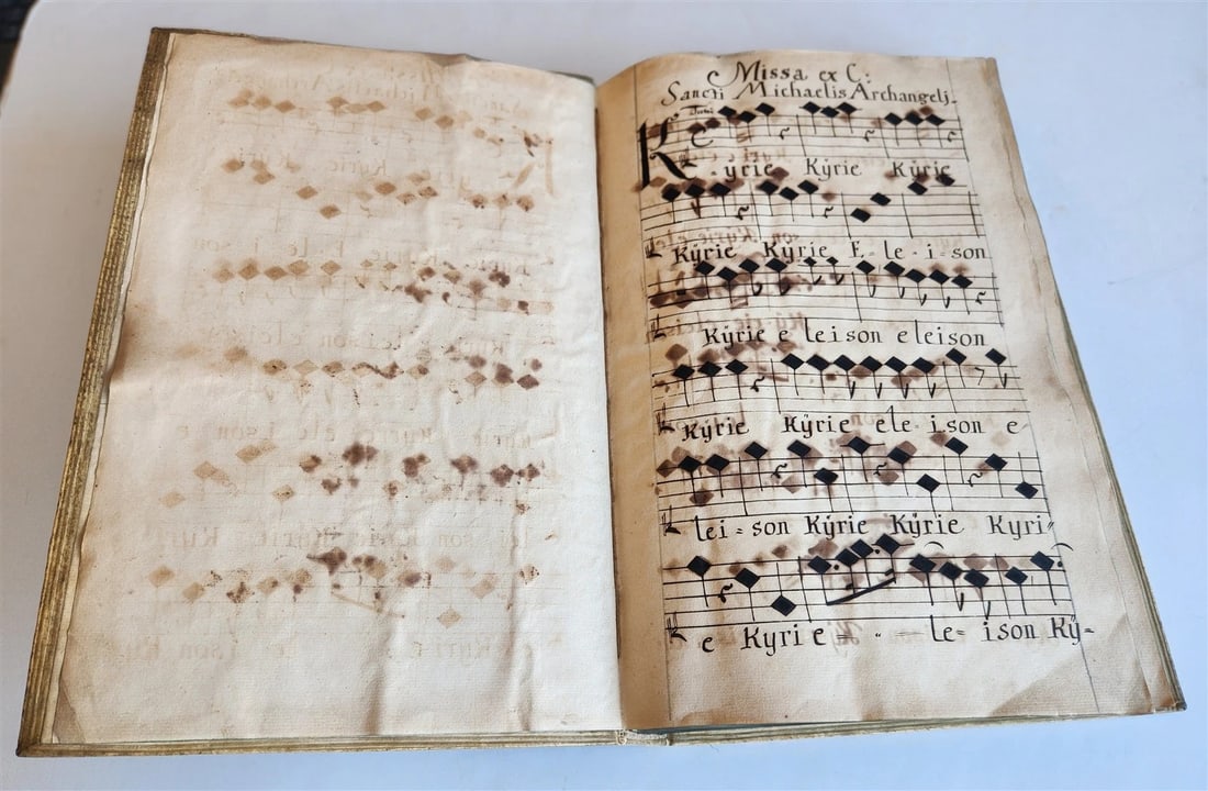 1725 MUSICAL MANUSCRIPT antique AMAZING PIGSKIN BOUND IMPERIAL FOLIO - 2