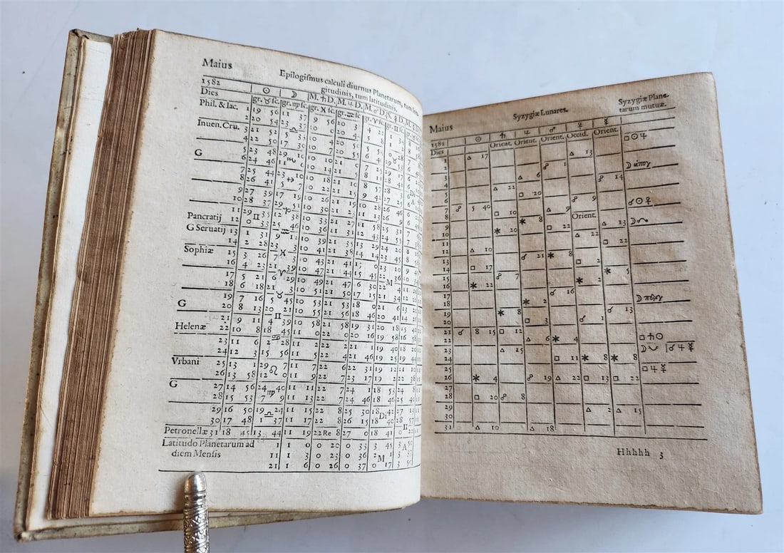1581 ASTROLOGY & ASTRONOMY Ephemerides Johannes Stadius ANTIQUE 2 PIGSKIN VOLS - 11
