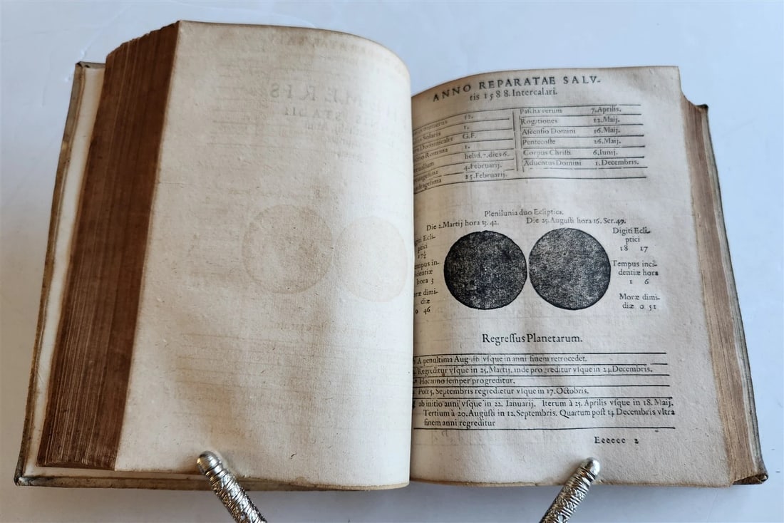 1581 ASTROLOGY & ASTRONOMY Ephemerides Johannes Stadius ANTIQUE 2 PIGSKIN VOLS - 12