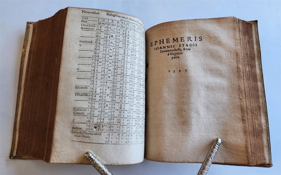 1581 ASTROLOGY & ASTRONOMY Ephemerides Johannes Stadius ANTIQUE 2 PIGSKIN VOLS - 14