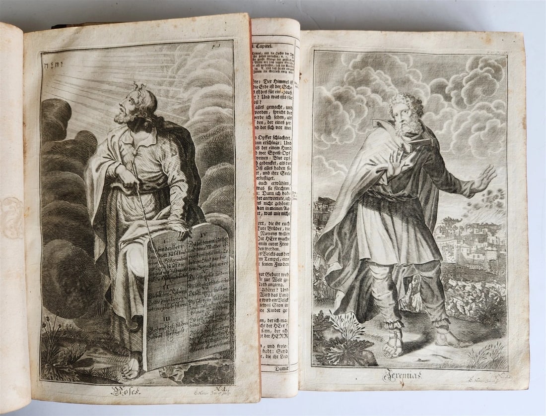 1734 BIBLE IN GERMAN ILLUSTRATED antique 2 FOLIO VOLUMES - 2