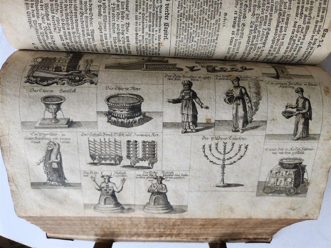 1770 BIBLE in GERMAN antique PIGSKIN FOLIO w/ BRASS FITTINGS illustrated w/ MAPS - 10