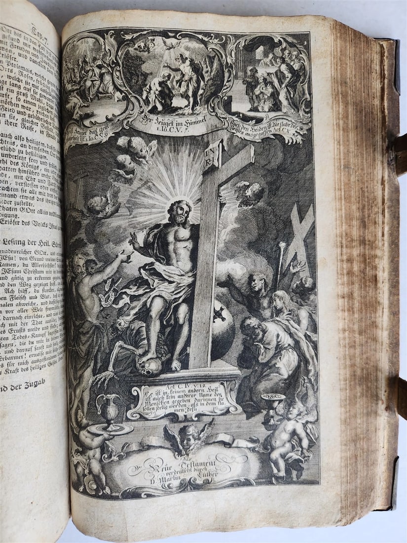 1770 BIBLE in GERMAN antique PIGSKIN FOLIO w/ BRASS FITTINGS illustrated w/ MAPS - 12
