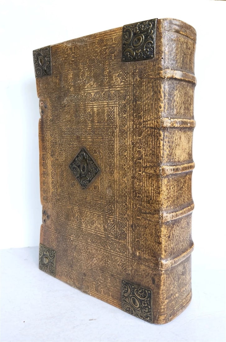 1770 BIBLE in GERMAN antique PIGSKIN FOLIO w/ BRASS FITTINGS illustrated w/ MAPS - 2
