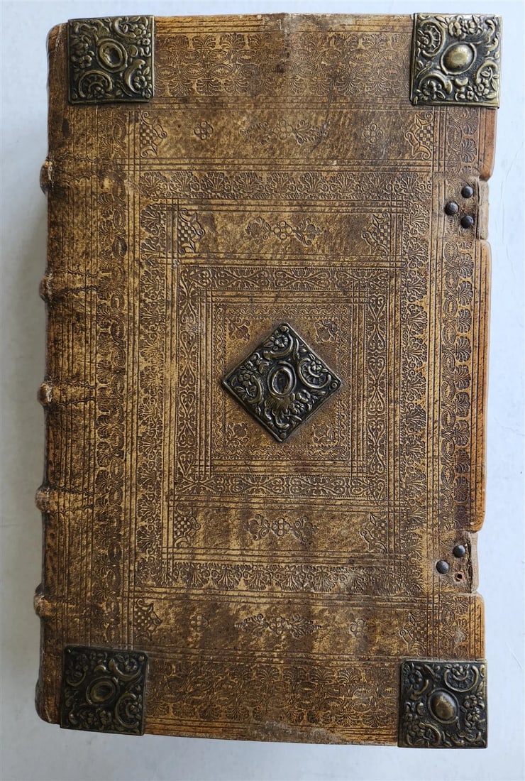 1770 BIBLE in GERMAN antique PIGSKIN FOLIO w/ BRASS FITTINGS illustrated w/ MAPS - 5