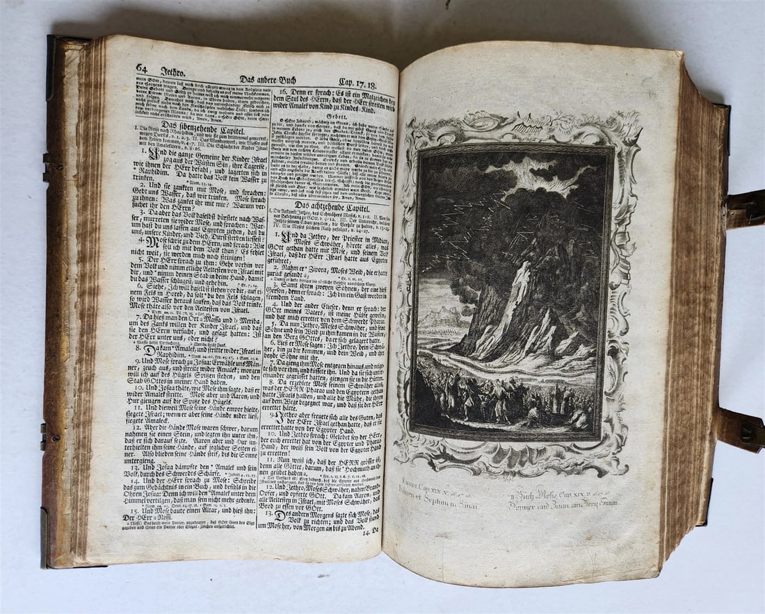 1770 BIBLE in GERMAN antique PIGSKIN FOLIO w/ BRASS FITTINGS illustrated w/ MAPS - 8