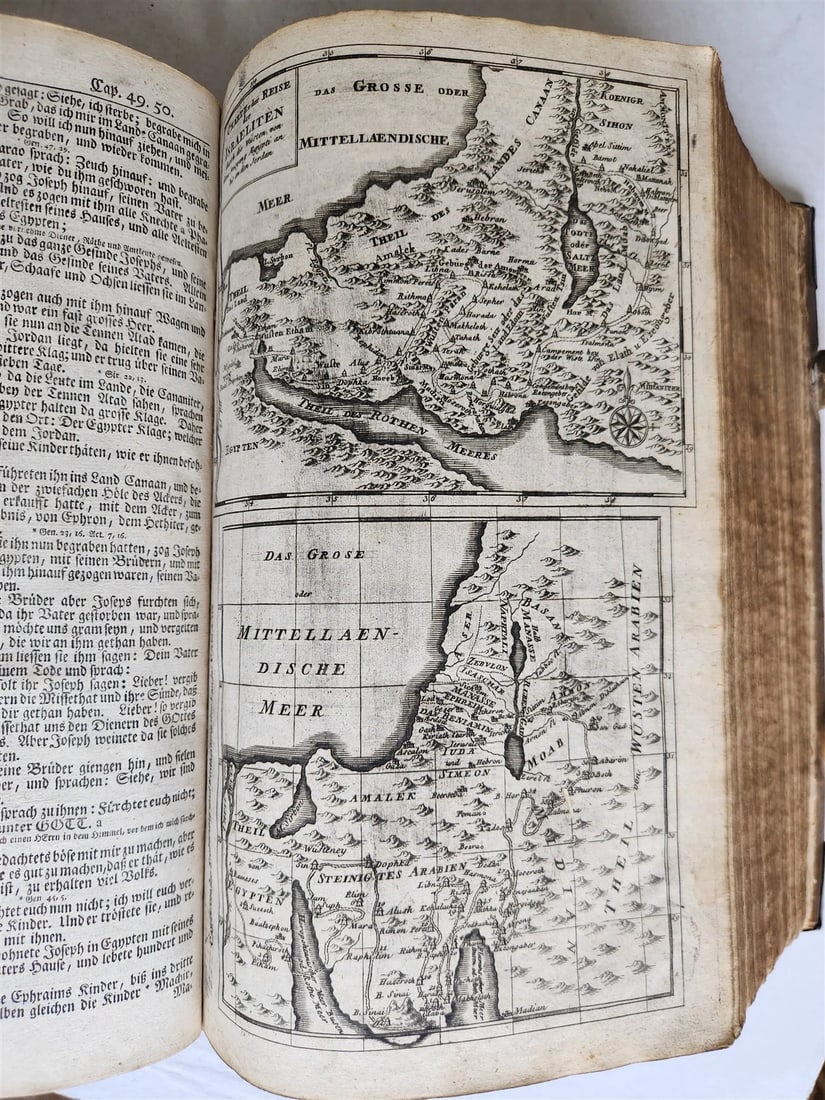 1770 BIBLE in GERMAN antique PIGSKIN FOLIO w/ BRASS FITTINGS illustrated w/ MAPS - 9