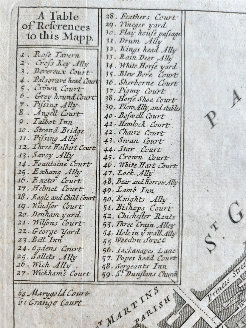 1720s MAP of LONDON antique MAPP OF PARISHES of ST.CLEMENTS DANES ST.MARY SAVOY - 2