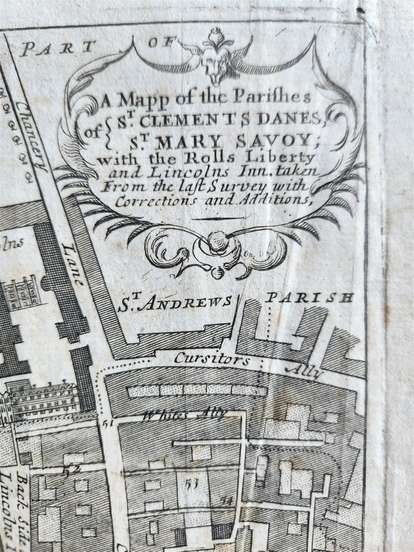 1720s MAP of LONDON antique MAPP OF PARISHES of ST.CLEMENTS DANES ST.MARY SAVOY - 3