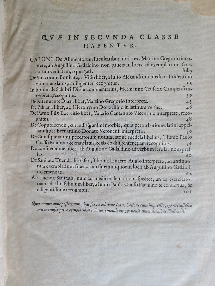 1586 RENAISSANCE EDITION OF GALEN antique FOLIO 16th century FAMOUS MEDICAL WORK - 6