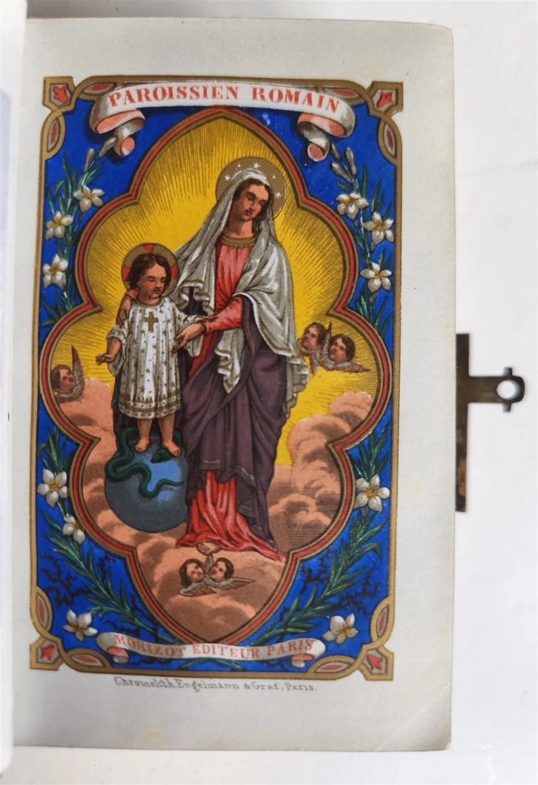 1880s PAROISSIEN ROMAIN antique BEAUTIFUL VELVET BINDING w/ SILVER CROSS CLASP - 8