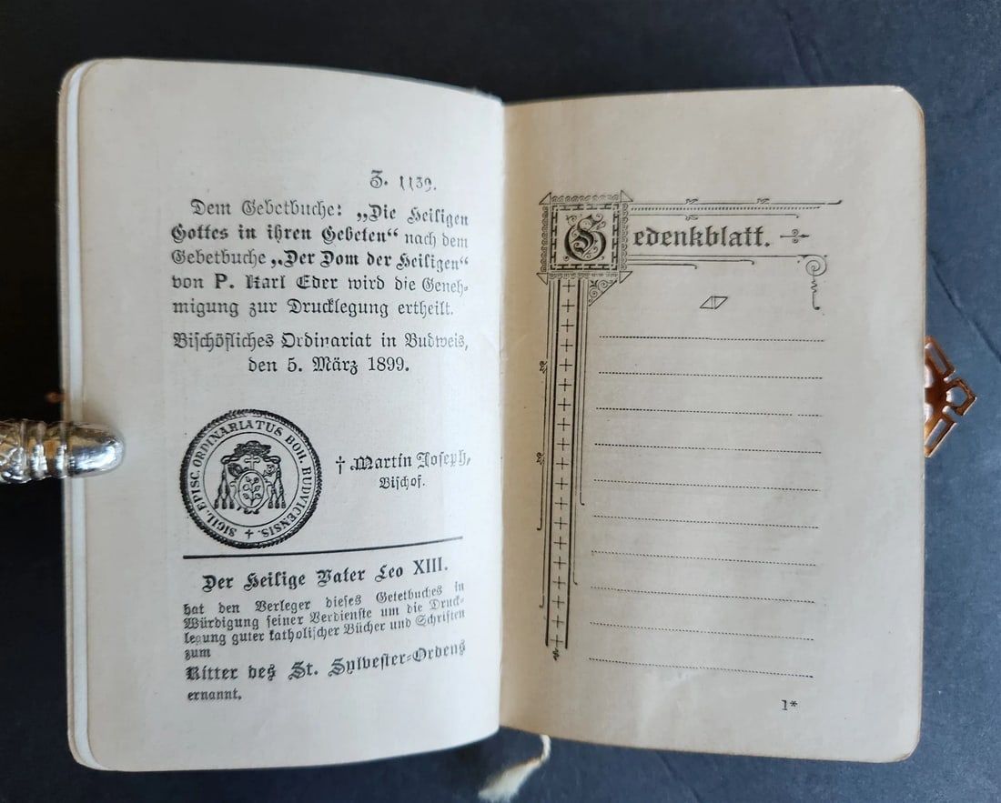 1899 PRAYER BOOK in GERMAN antique NICE BINDING w/ APPLIED CROSS DECORATION - 9