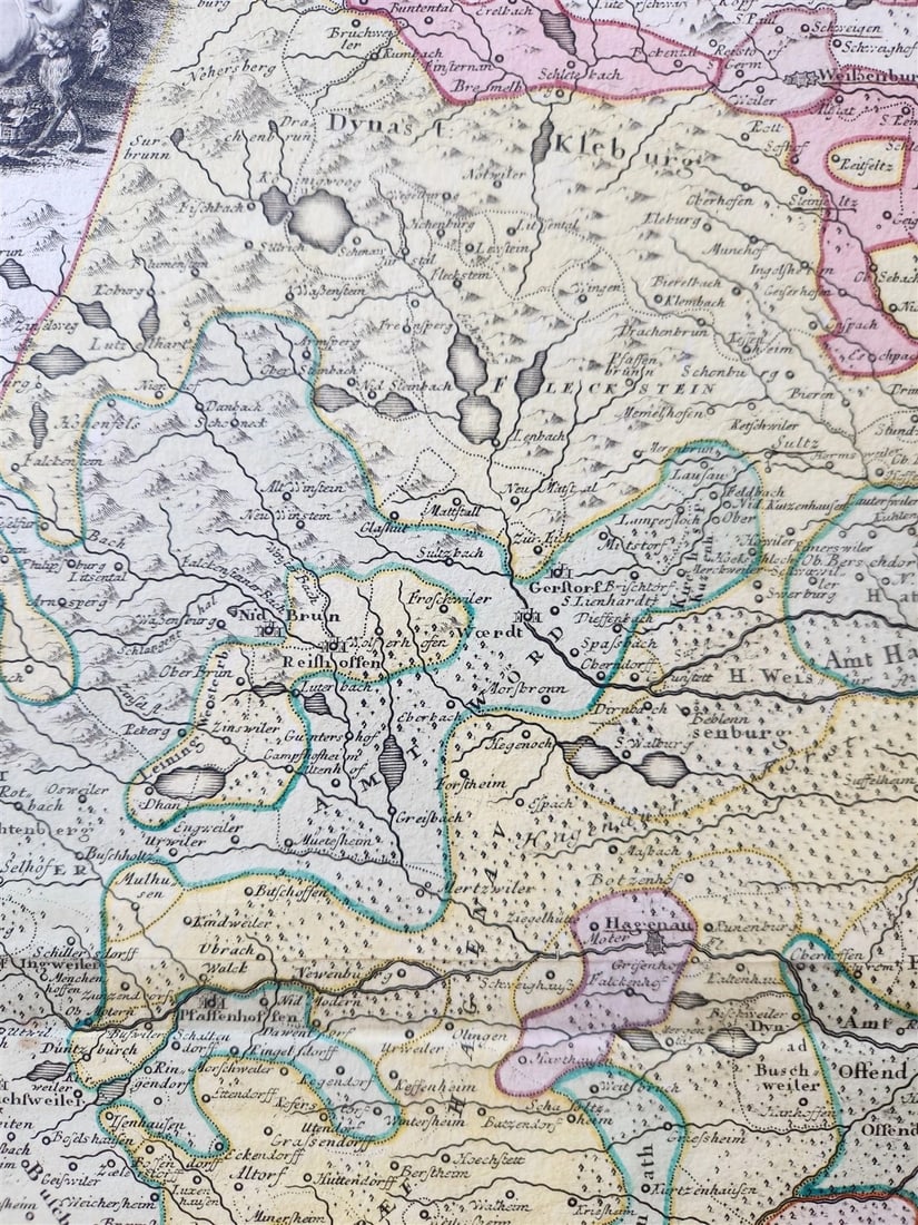 1750s ALSACE FRANCE antique MAP by HOMANN Alsatia tam superior - 5