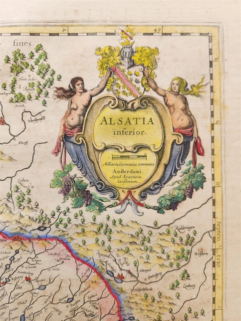 1650s ALSACE FRANCE antique MAP by Janssonius 17th CENTURY ALSATIAE inferior - 2