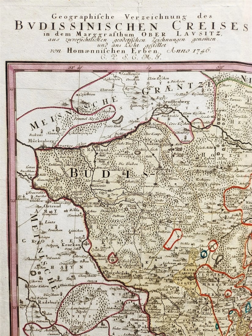 1746 GERMANY Bautzen in eastern Saxony antique MAP by HOMANN HEIRS - 3