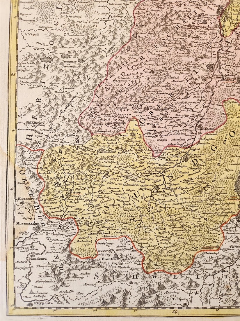 1720s ALSACE FRANCE antique MAP LAND GRAVIATUS ALSATIAE by JOHANN HOMANN - 3