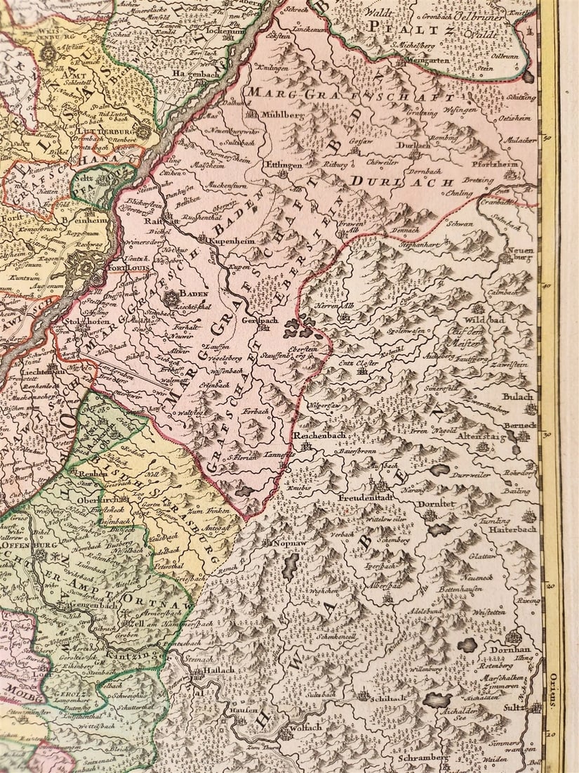 1720s ALSACE FRANCE antique MAP LAND GRAVIATUS ALSATIAE by JOHANN HOMANN - 5
