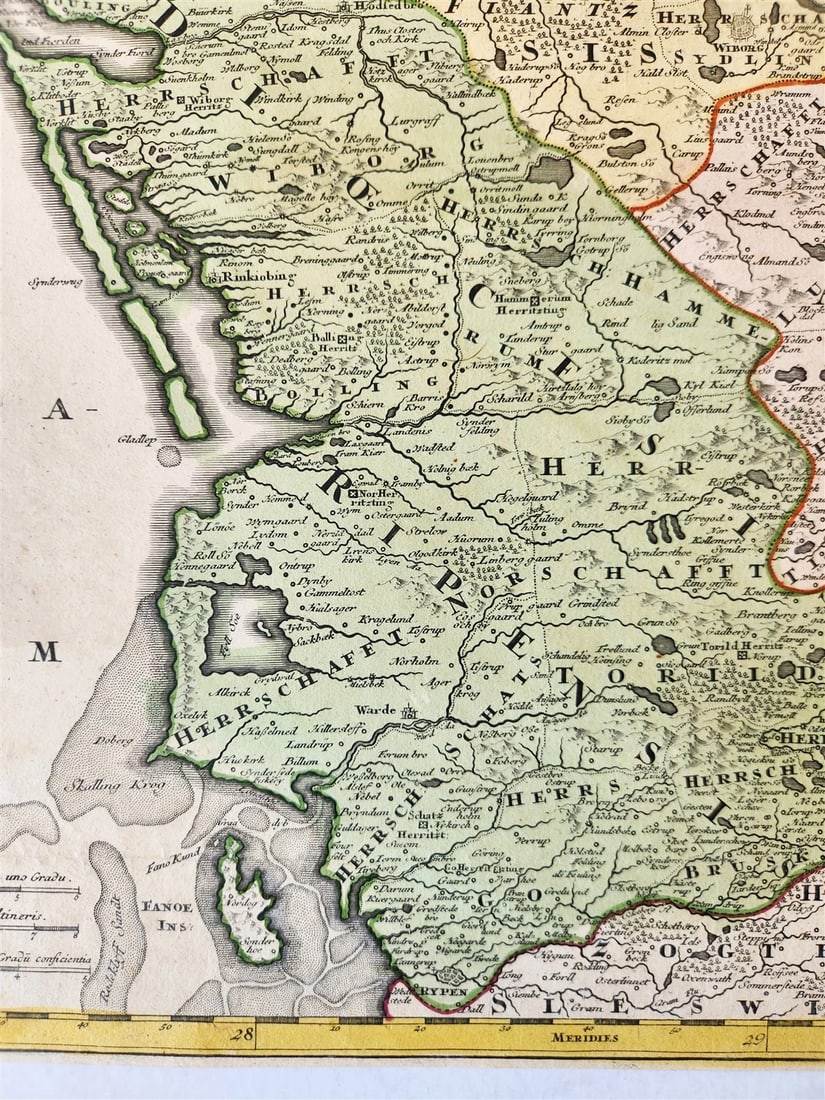 1710s DENMARK antique MAP IUTIAE Tabula Generalis by JOHANN HOMANN AUTHENTIC - 4