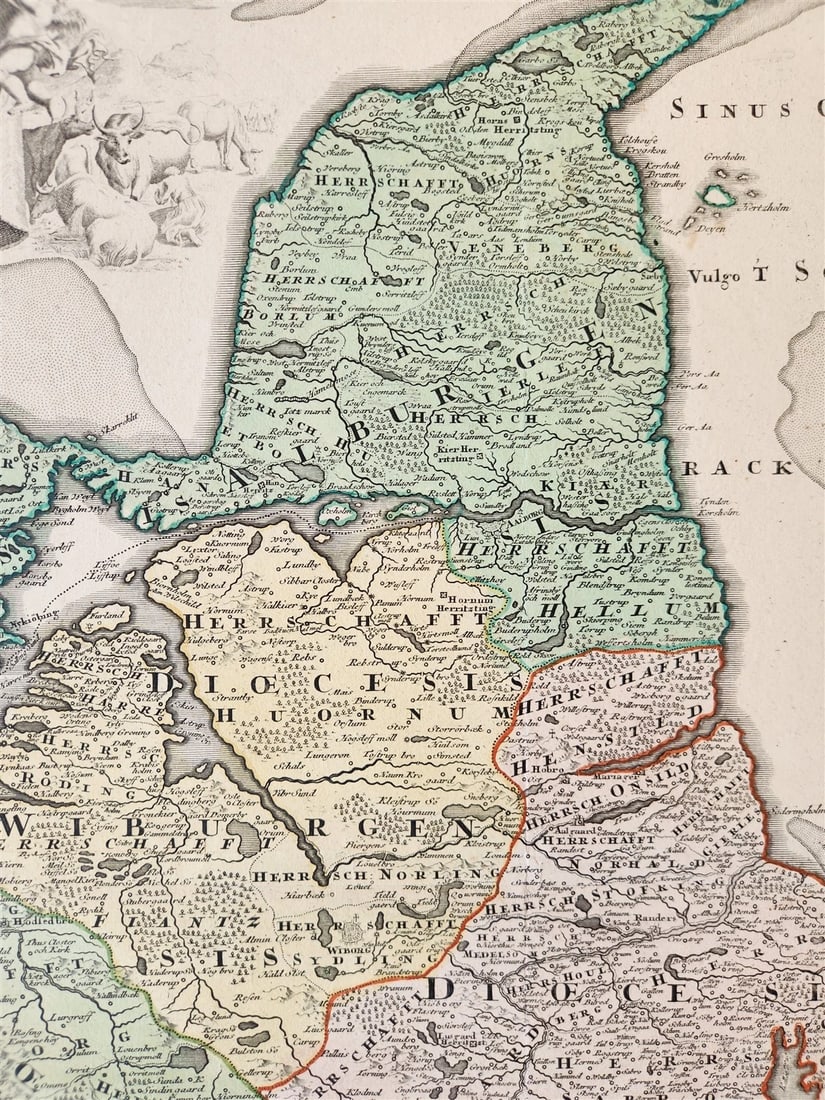 1710s DENMARK antique MAP IUTIAE Tabula Generalis by JOHANN HOMANN AUTHENTIC - 5