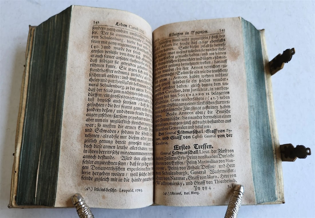 1708 LIFE of CAROLI KING of SPAIN & INDIES antique PIGSKIN BOUND ILLUSTRATED v.2 - 7