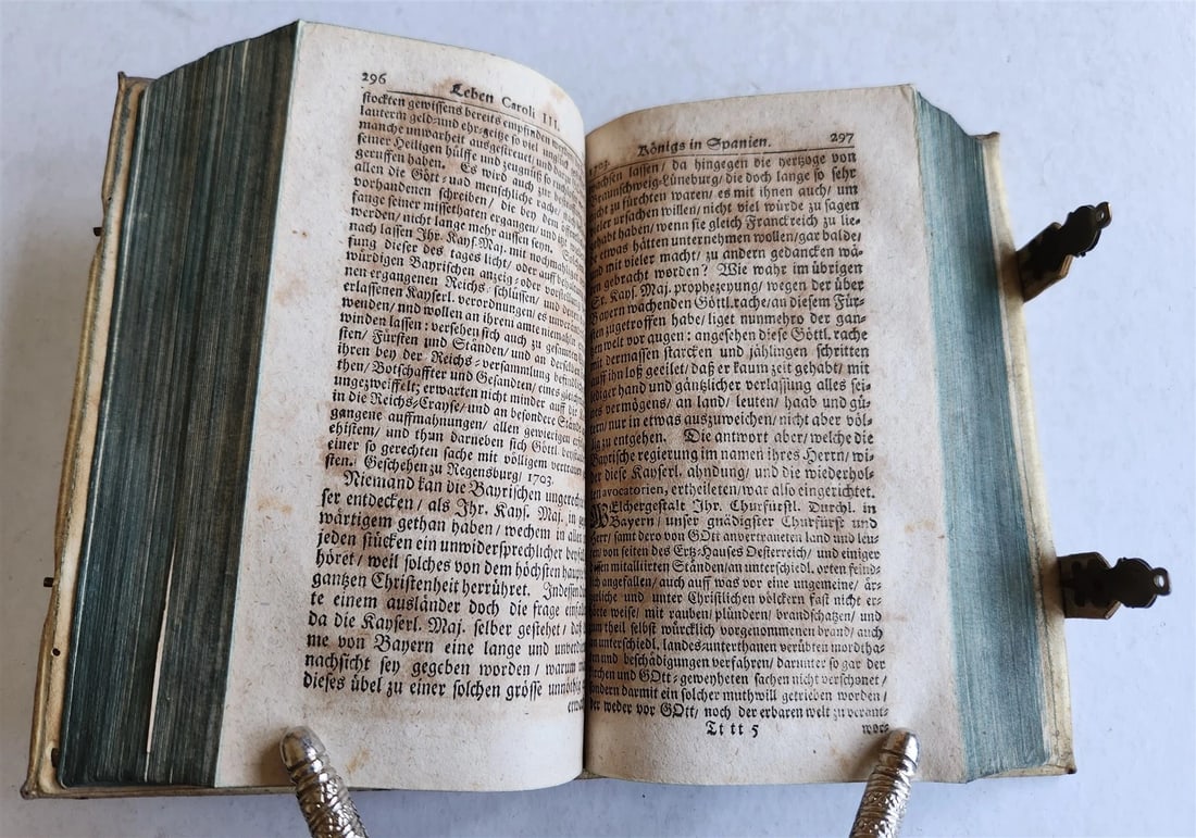 1708 LIFE of CAROLI KING of SPAIN & INDIES antique PIGSKIN BOUND ILLUSTRATED v.2 - 8