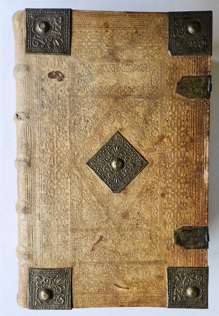 1736 SWISS LUTHER BIBLE antique PIGSKIN BOUND FOLIO w/ BRASS FITTINGS & CLASPS - 3