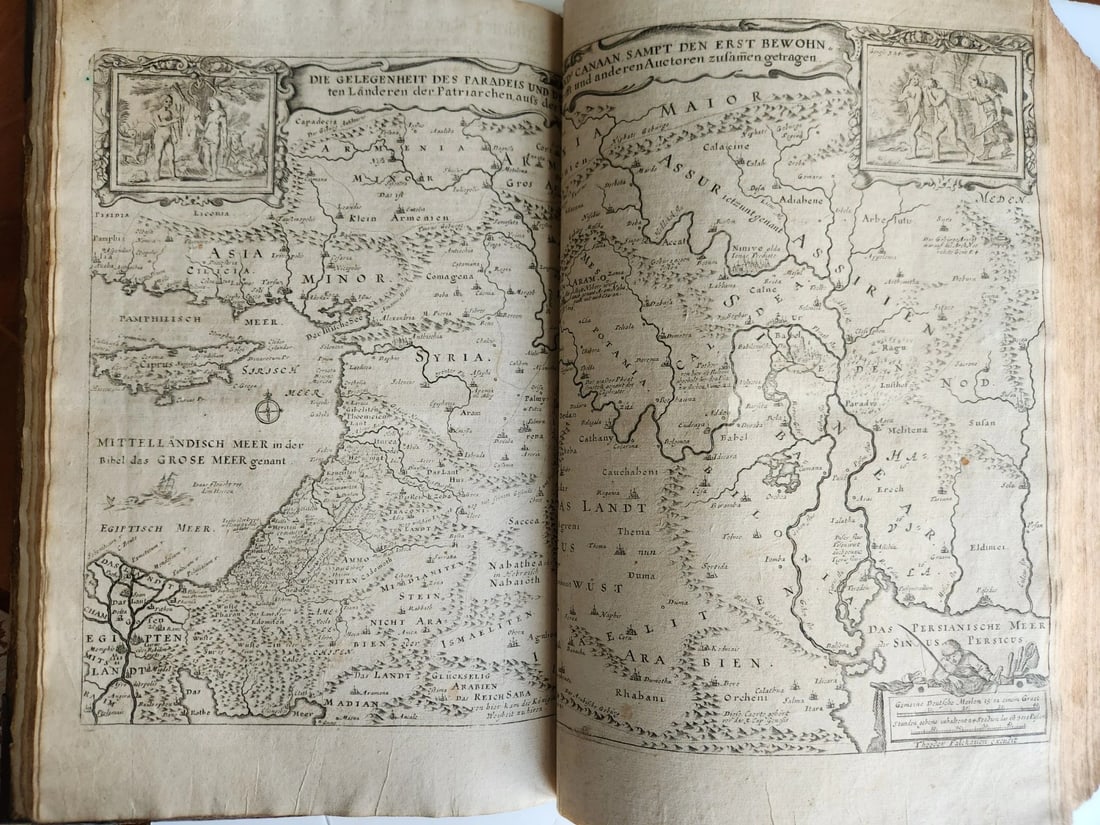 1736 SWISS LUTHER BIBLE antique PIGSKIN BOUND FOLIO w/ BRASS FITTINGS & CLASPS - 4