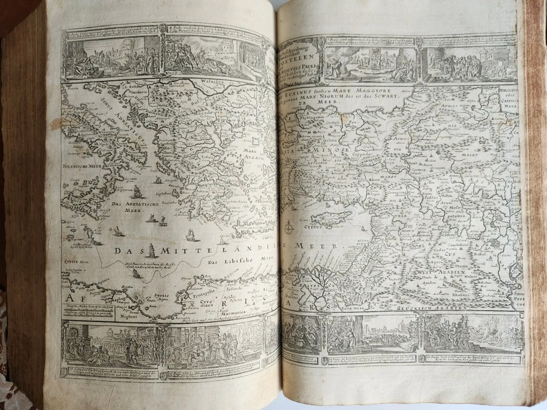 1736 SWISS LUTHER BIBLE antique PIGSKIN BOUND FOLIO w/ BRASS FITTINGS & CLASPS - 6