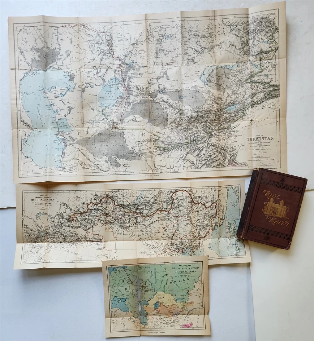 1870s A RIDE TO KHIVA by FRED BURNABY antique ILLUSTRATED w/ 3 MAPS (1 of 4)