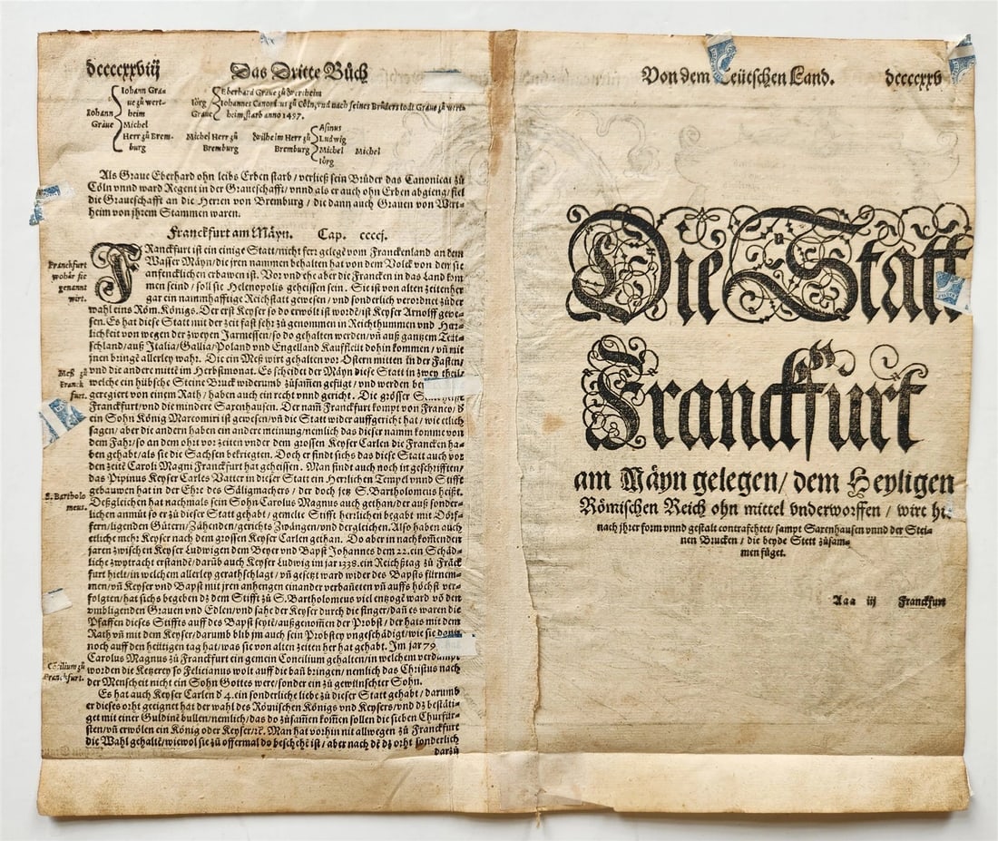 1572 FRANKFURT GERMANY from SEBASTIAN MUNSTER COSMOGRAPHY antique - 4