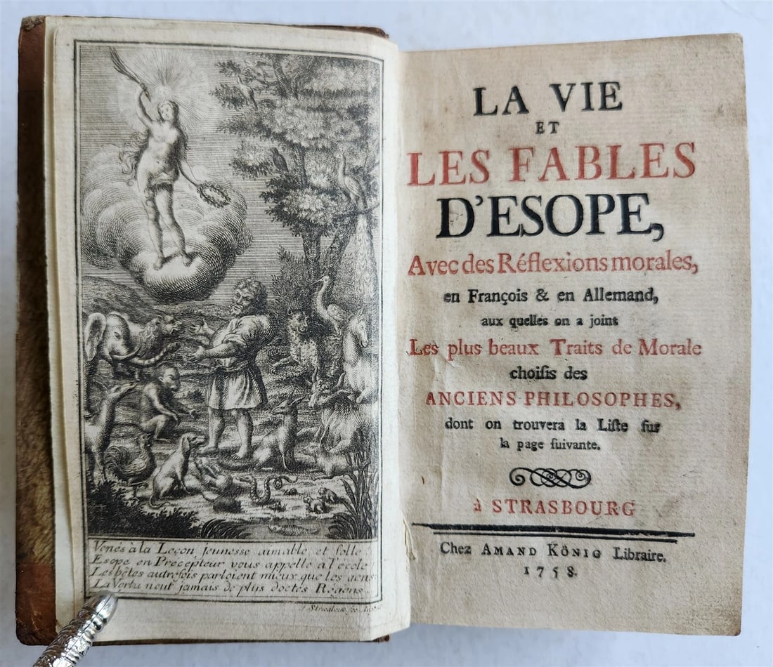 1758 FABLES of AESOP in FRENCH & GERMAN antique - 2