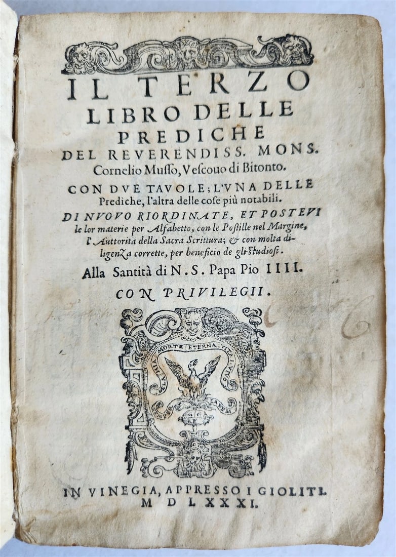 1581 SERMONS by MUSSO COPRNELIO antique 16th CENTURY vellum ILLUSTRATED scarce - 2
