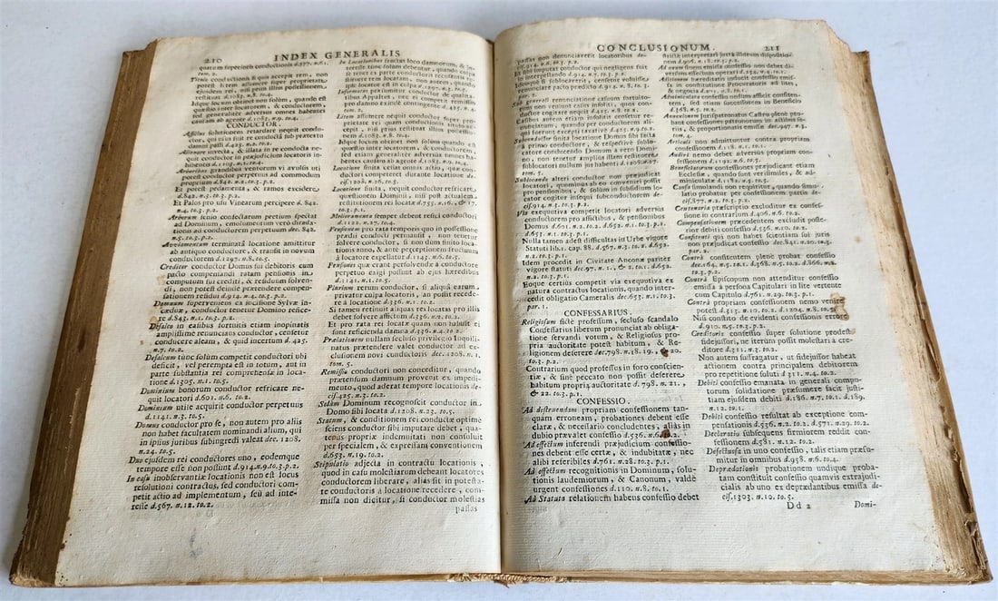1720s LAW BOOK INDEX GENERALIS CONCLUSIONUM antique VELLUM BOUND FOLIO Vol.1 - 5
