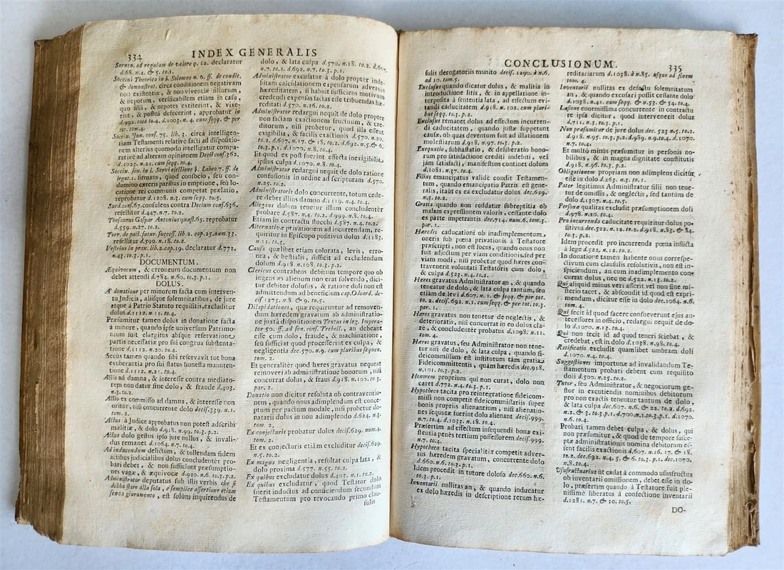 1720s LAW BOOK INDEX GENERALIS CONCLUSIONUM antique VELLUM BOUND FOLIO Vol.1 - 7