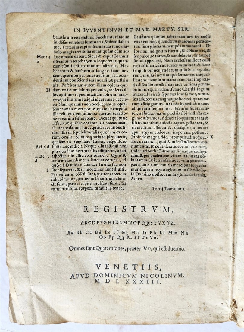 1583 Divi Ioannis Chrysostomi Archiepiscopi Constantinopolitani ANTIQUE 16th C. - 8