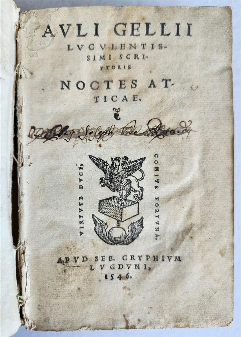 1546 ATTIC NIGHTS by Gellius Aulus Noctes Atticae antique: Title: 1546 ATTIC NIGHTS by Gellius Aulus Noctes Atticae antique Description: Gellius Aulus Noctes Atticae (Attic nights) Lugduni (Lyon); 1546 Size 4.5 by 6.5 inches half vellum over marbled boards bi